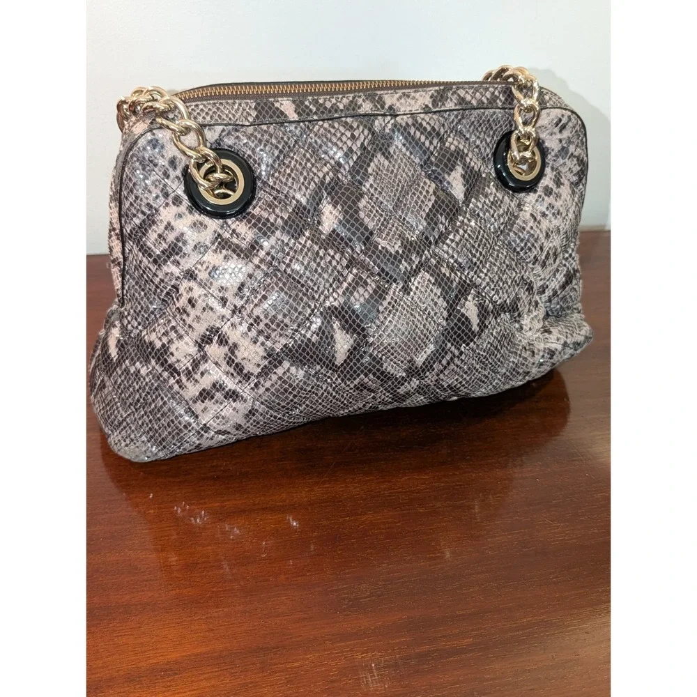 Kate Spade Grey Snakeskin Print Quilted Shoulder Bag Gold Chain Strap Mob Wife